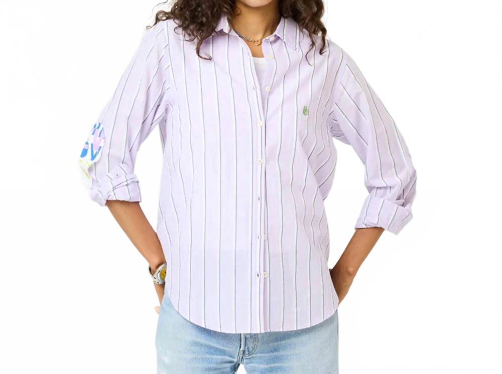 NEW KERRI ROSENTHAL mia stripe shirt in lavender white